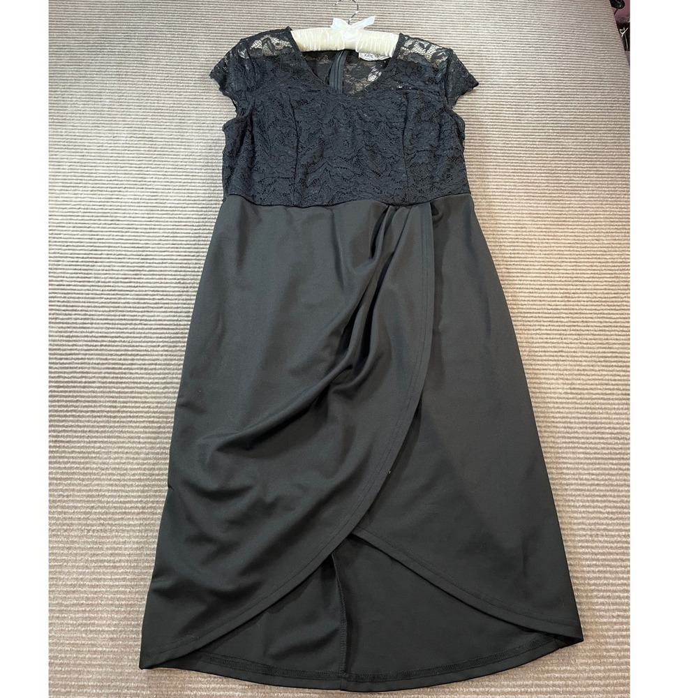 Kate Kasin Black Lace Cap Sleeve Tulip Wrap Cocktail Dress NWT Sz XL Formal